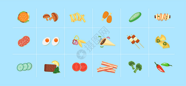 吃素食’水果蔬菜图标插画