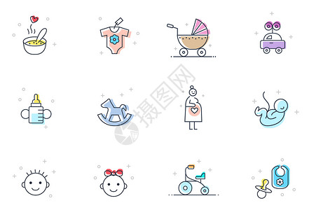 孕期保养母婴幼儿图标icon插画