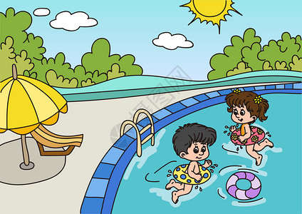 儿童水上乐园游泳插画