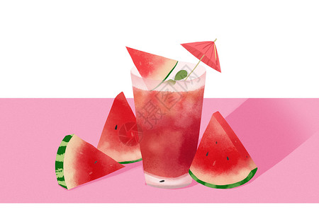 西瓜汁冷饮打着伞的西瓜高清图片