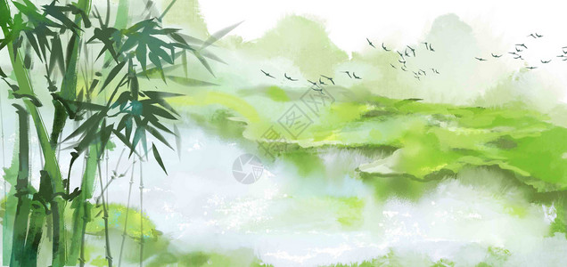 水墨竹子山水背景背景图片