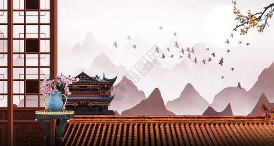 中国别墅新中式房地产背景设计图片