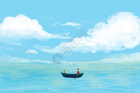 蓝照相机图片夏天海上小船插画