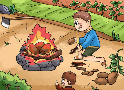 烤番薯回忆童年插画