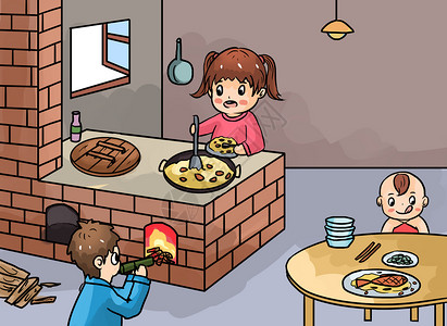 厨房乐趣回忆童年插画