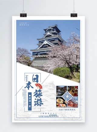 我们一起看樱花日本旅游海报模板