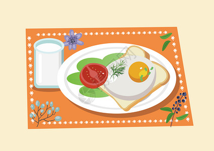 鸡蛋水杯牛奶营养早餐插画