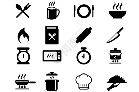 咖啡牛排餐厅厨房图标插画
