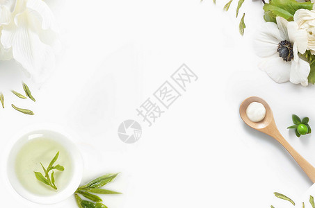 茶叶鲜叶绿茶场景桌面背景设计图片