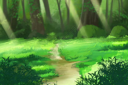 森林光束树丛间的光影插画