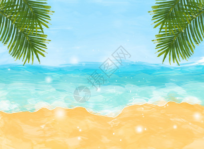 手绘沙滩海洋背景图片