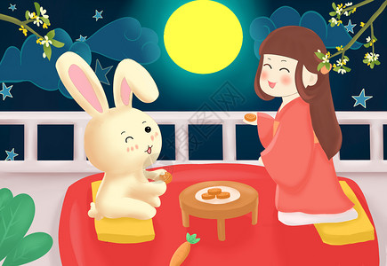 中秋节插画月兔高清图片素材
