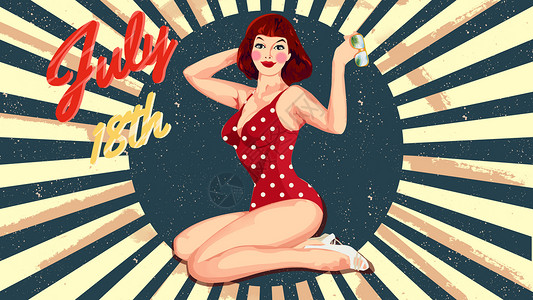 欧美女性pingirls泳装女郎海报插画插画