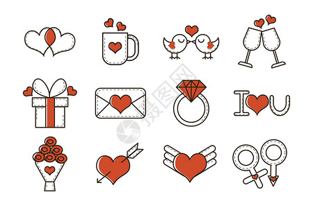 UI手机素材矢量爱情图标插画