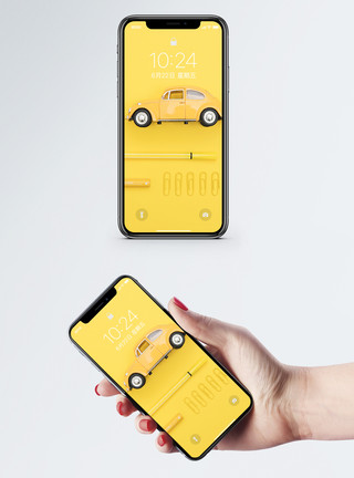 一辆小汽车黄色小车手机壁纸模板