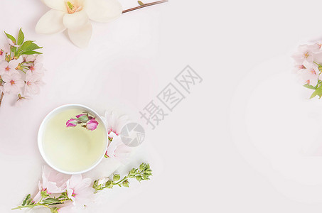 粉色玫瑰花花茶简约桌面背景设计图片