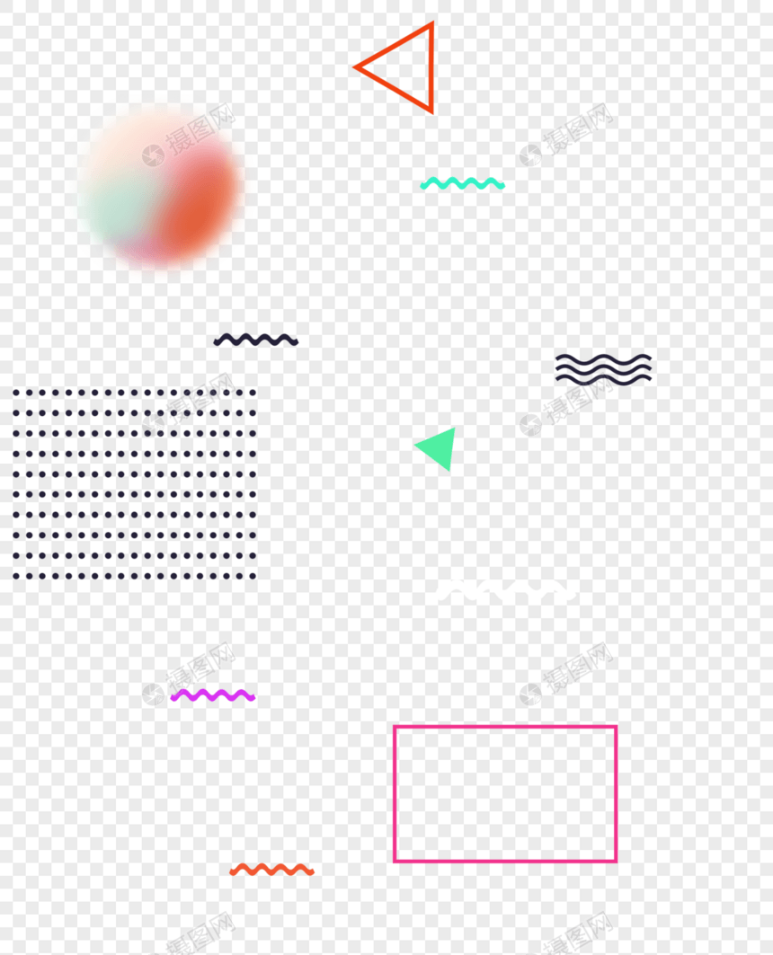 孟菲斯风格线条点线面不规则几何形状素材图片