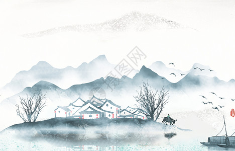 中国风水墨背景流水高清图片素材