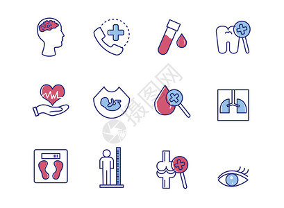 口腔图标矢量健康体检图标插画