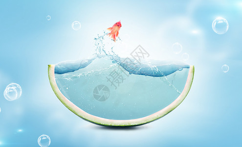 创意西瓜里游泳创意夏日西瓜设计图片