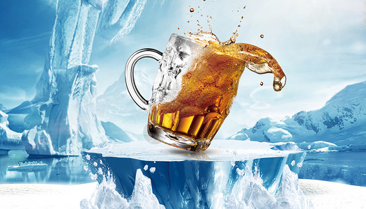 饮料海报背景冰爽啤酒场景设计图片