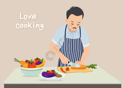 日韩料理烹饪的男人插画