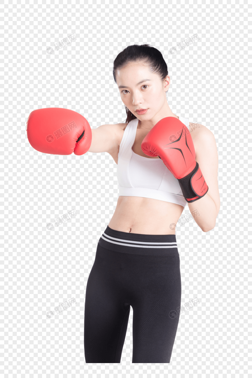 带着拳击手套帅气的运动女性图片