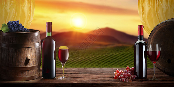 红酒酿制红葡萄酒场景海报设计图片