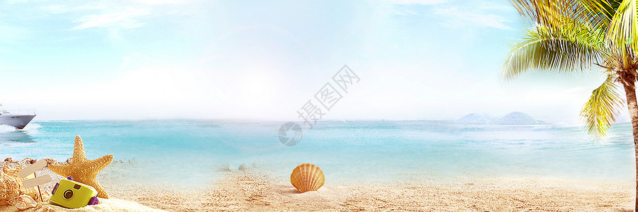 海岸椰树休闲海滩背景设计图片