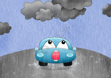雨中的车台风暴雨天插画