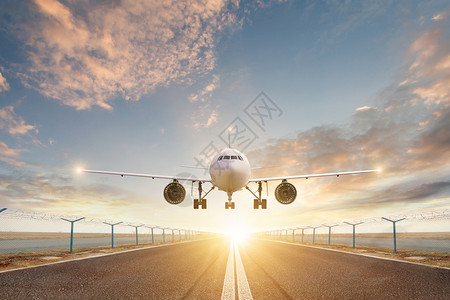 航空制造飞机降落场景设计图片