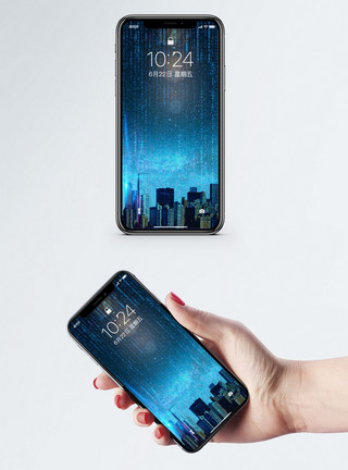 蓝光爆裂科技城市手机壁纸模板