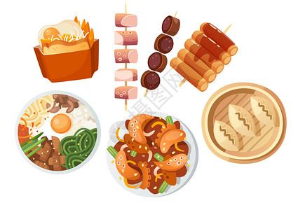 石锅牛蛙日本韩国料理美食插画
