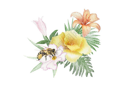 花卉植被装饰画点绘创意插画插画