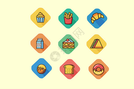 薯条和面包美味甜点图标插画