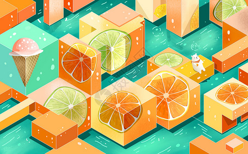 夏日可爱柠檬夏季水果背景插画