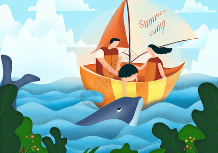 夏令营插画守护鲸鱼的男孩高清图片