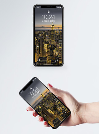 大都市建筑纽约黑金风景手机壁纸模板