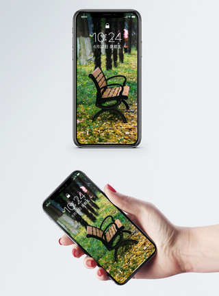 椅子上情侣枫林长椅手机壁纸模板