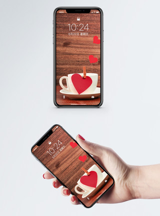 情侣拥吻爱心茶杯手机壁纸模板