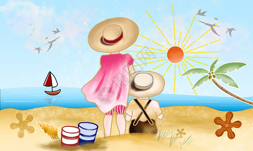 沙滩旅行插画背景图片