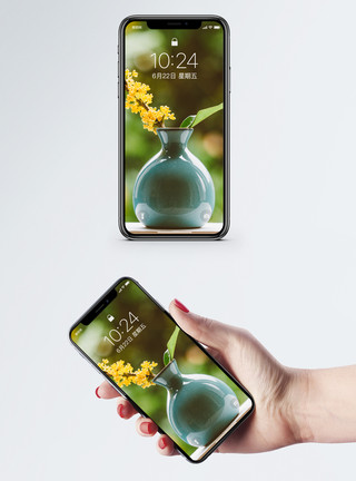 浅色花瓶和植物花瓶和小花手机壁纸模板