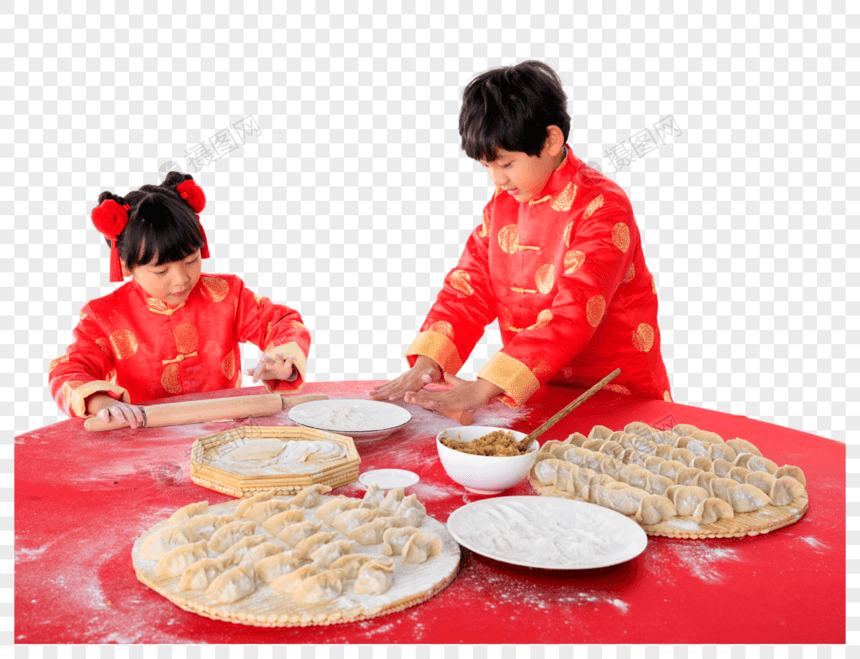 新年孩子们在包饺子图片