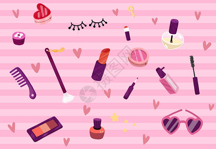 粉色美容化妆品插画