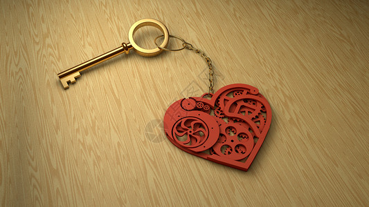立体心创意齿轮心形金钥匙链设计图片