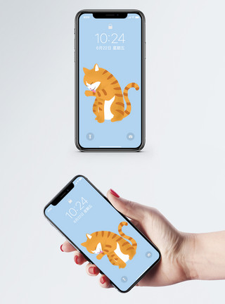 可爱的小橘猫舔手的猫手机壁纸模板