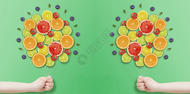 蔬菜平铺夏日水果气球设计图片