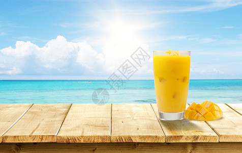 夏季芒果小人夏季冰镇饮料背景设计图片