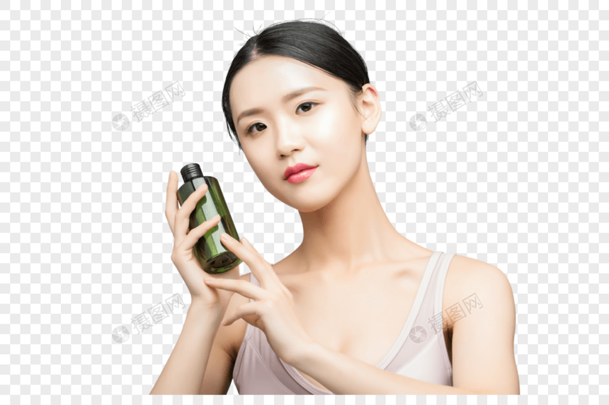 性感美女手持精华乳液瓶装图片