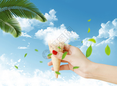 手拿勺子夏日创意冰激凌合成设计图片